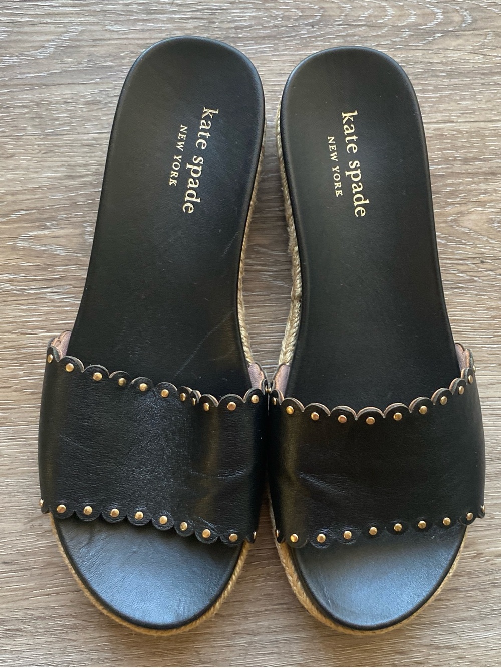 kate spade Zeena Black Scalloped Stud Slide Mules